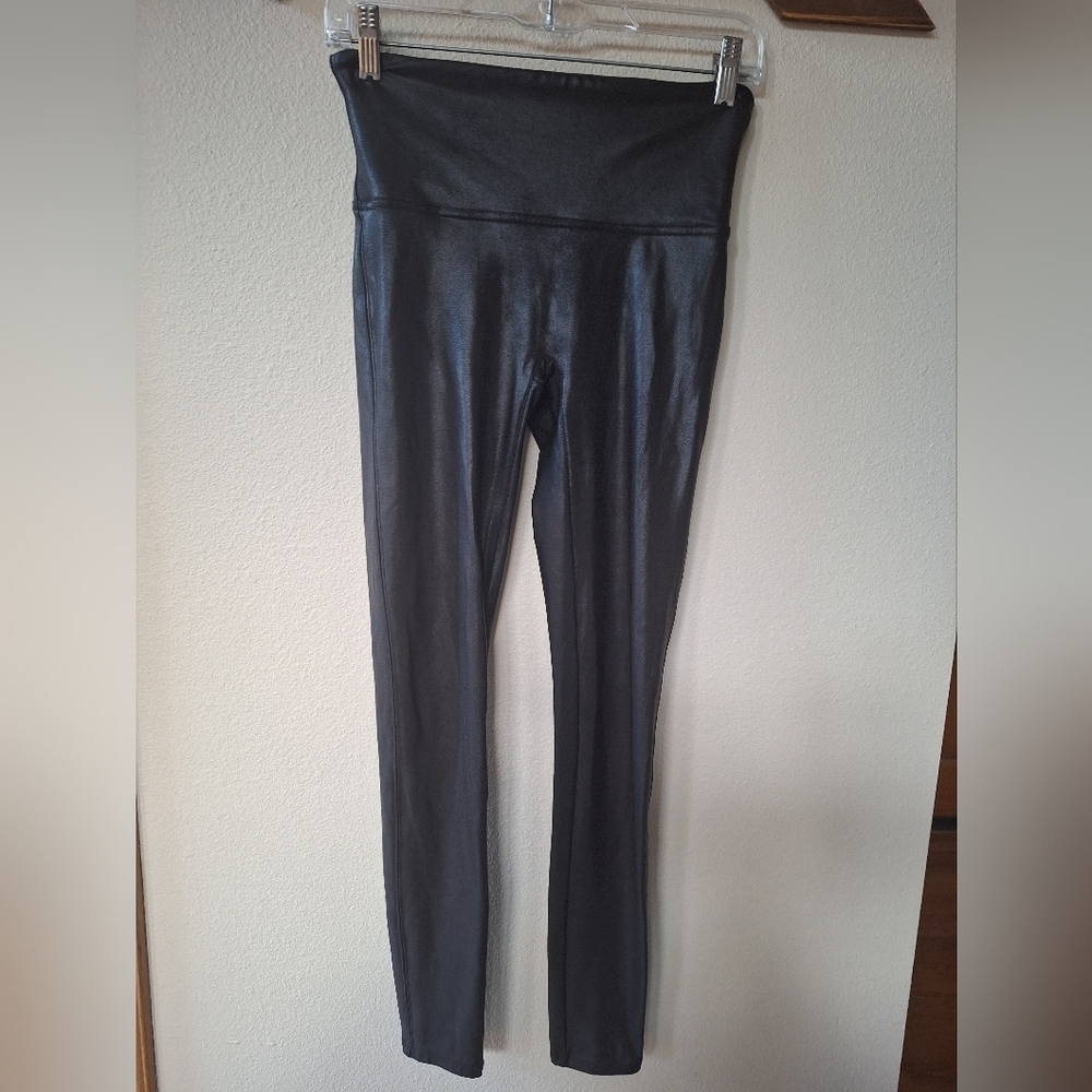 Spanx Womens Black Faux Leather Leggings Size M